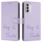 For Motorola Moto G 5G 2022 Smile Embossing RFID Leather Phone Case(Light Purple) - 3