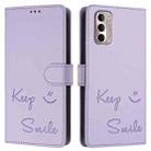 For Motorola Moto G Stylus 2022 4G Smile Embossing RFID Leather Phone Case(Light Purple) - 3