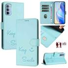 For Motorola Moto G31 4G Global/G41 4G Smile Embossing RFID Leather Phone Case(Mint Green) - 1