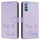 For Motorola Moto G31 4G Global/G41 4G Smile Embossing RFID Leather Phone Case(Light Purple) - 3