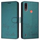 For Motorola Moto E7 Power Smile Embossing RFID Leather Phone Case(Peacock Green) - 3