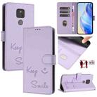 For Motorola Moto G Play 2021 Smile Embossing RFID Leather Phone Case(Light Purple) - 1