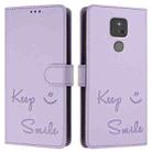 For Motorola Moto G Play 2021 Smile Embossing RFID Leather Phone Case(Light Purple) - 3