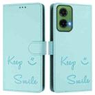 For Motorola Moto G35 Smile Embossing RFID Leather Phone Case(Mint Green) - 3