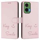 For Motorola Moto G35 Smile Embossing RFID Leather Phone Case(Pink) - 3