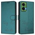 For Motorola Moto G35 Smile Embossing RFID Leather Phone Case(Peacock Green) - 3