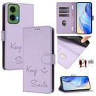 For Motorola Moto G35 Smile Embossing RFID Leather Phone Case(Light Purple) - 1