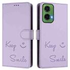 For Motorola Moto G35 Smile Embossing RFID Leather Phone Case(Light Purple) - 3