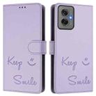 For Motorola Moto G55 Smile Embossing RFID Leather Phone Case(Light Purple) - 3