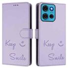 For Motorola Moto G75 5G Smile Embossing RFID Leather Phone Case(Light Purple) - 3