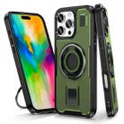 For iPhone 16 Pro Ring Holder Carbon Fiber PC Hybrid TPU Phone Case(Army Green) - 1