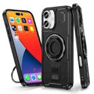 For iPhone 16 Plus Ring Holder Carbon Fiber PC Hybrid TPU Phone Case(Black) - 1