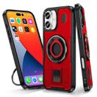 For iPhone 16 Plus Ring Holder Carbon Fiber PC Hybrid TPU Phone Case(Red) - 1