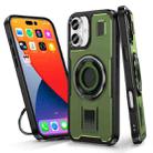 For iPhone 16 Plus Ring Holder Carbon Fiber PC Hybrid TPU Phone Case(Army Green) - 1