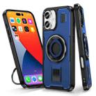 For iPhone 16 Plus Ring Holder Carbon Fiber PC Hybrid TPU Phone Case(Blue) - 1