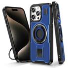 For iPhone 15 Pro Max Ring Holder Carbon Fiber PC Hybrid TPU Phone Case(Blue) - 1