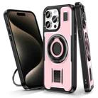 For iPhone 15 Pro Max Ring Holder Carbon Fiber PC Hybrid TPU Phone Case(Rose Gold) - 1