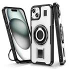 For iPhone 15 Plus / 14 Plus Ring Holder Carbon Fiber PC Hybrid TPU Phone Case(White) - 1