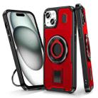 For iPhone 15 Plus / 14 Plus Ring Holder Carbon Fiber PC Hybrid TPU Phone Case(Red) - 1