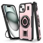 For iPhone 15 Plus / 14 Plus Ring Holder Carbon Fiber PC Hybrid TPU Phone Case(Rose Gold) - 1