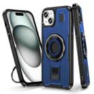 For iPhone 15 Ring Holder Carbon Fiber PC Hybrid TPU Phone Case(Blue) - 1