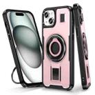 For iPhone 15 Ring Holder Carbon Fiber PC Hybrid TPU Phone Case(Rose Gold) - 1