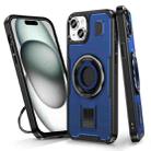 For iPhone 14 / 13 Ring Holder Carbon Fiber PC Hybrid TPU Phone Case(Blue) - 1