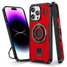 For iPhone 14 Pro Ring Holder Carbon Fiber PC Hybrid TPU Phone Case(Red) - 1