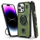 For iPhone 14 Pro Ring Holder Carbon Fiber PC Hybrid TPU Phone Case(Army Green) - 1