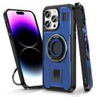 For iPhone 14 Pro Ring Holder Carbon Fiber PC Hybrid TPU Phone Case(Blue) - 1