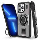 For iPhone 13 Pro Max Ring Holder Carbon Fiber PC Hybrid TPU Phone Case(Grey) - 1