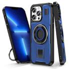 For iPhone 13 Pro Max Ring Holder Carbon Fiber PC Hybrid TPU Phone Case(Blue) - 1