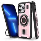 For iPhone 13 Pro Max Ring Holder Carbon Fiber PC Hybrid TPU Phone Case(Rose Gold) - 1