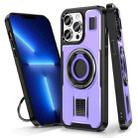 For iPhone 13 Pro Max Ring Holder Carbon Fiber PC Hybrid TPU Phone Case(Purple) - 1