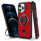 For iPhone 12 / 12 Pro Ring Holder Carbon Fiber PC Hybrid TPU Phone Case(Red) - 1