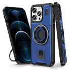 For iPhone 12 / 12 Pro Ring Holder Carbon Fiber PC Hybrid TPU Phone Case(Blue) - 1