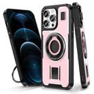 For iPhone 12 / 12 Pro Ring Holder Carbon Fiber PC Hybrid TPU Phone Case(Rose Gold) - 1