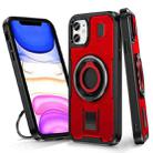 For iPhone 11 Ring Holder Carbon Fiber PC Hybrid TPU Phone Case(Red) - 1