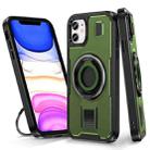 For iPhone 11 Ring Holder Carbon Fiber PC Hybrid TPU Phone Case(Army Green) - 1