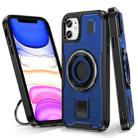 For iPhone 11 Ring Holder Carbon Fiber PC Hybrid TPU Phone Case(Blue) - 1