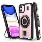 For iPhone 11 Ring Holder Carbon Fiber PC Hybrid TPU Phone Case(Rose Gold) - 1