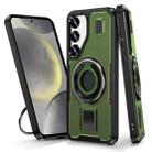 For Samsung Galaxy S23 5G Ring Holder Carbon Fiber PC Hybrid TPU Phone Case(Army Green) - 1