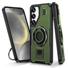 For Samsung Galaxy S23+ 5G Ring Holder Carbon Fiber PC Hybrid TPU Phone Case(Army Green) - 1