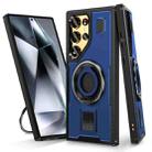 For Samsung Galaxy S23 Ultra 5G Ring Holder Carbon Fiber PC Hybrid TPU Phone Case(Blue) - 1