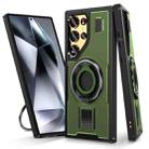 For Samsung Galaxy S22 Ultra 5G Ring Holder Carbon Fiber PC Hybrid TPU Phone Case(Army Green) - 1