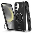 For Samsung Galaxy S25 5G Ring Holder Carbon Fiber PC Hybrid TPU Phone Case(Black) - 1