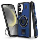 For Samsung Galaxy S25 5G Ring Holder Carbon Fiber PC Hybrid TPU Phone Case(Blue) - 1