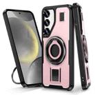 For Samsung Galaxy S25 5G Ring Holder Carbon Fiber PC Hybrid TPU Phone Case(Rose Gold) - 1