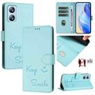 For Blackview A52 Smile Embossing RFID Leather Phone Case(Mint Green) - 1