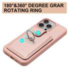 For iPhone 16 Pro Max Litchi Texture Drawing Card Bag Ring Holder Phone Case(Rose Gold) - 3